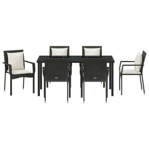 Комплект за хранене в градината 7 pcs Черно полиратан