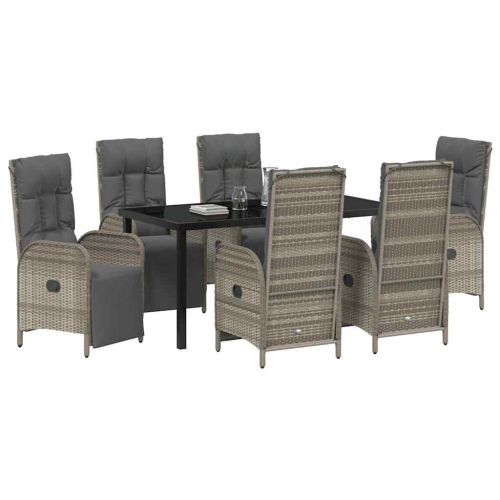 Комплект за хранене в градината 7 pcs Сив полиратан
