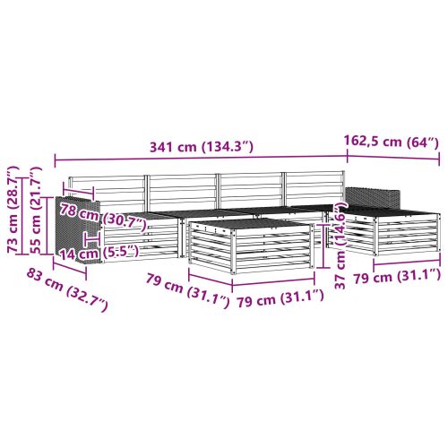Комплект дивани за открито 6 pcs Натурално 79 x 79 x 37 см