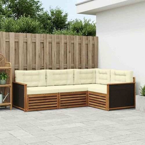 Комплект дивани за открито 4 pcs Натурален и Крема
