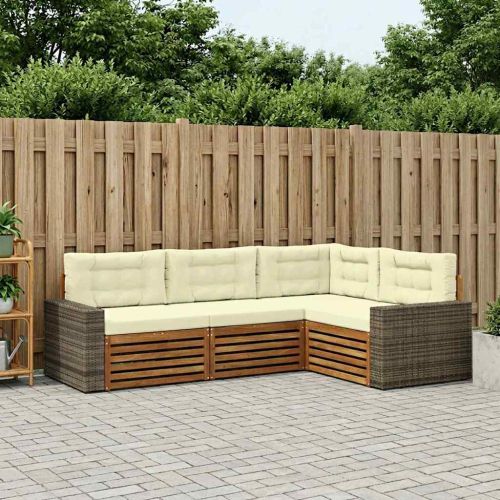 Комплект дивани за открито 4 pcs Натурален и Крема