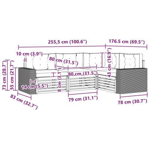 Комплект дивани за открито 4 pcs Натурално и светлосиво