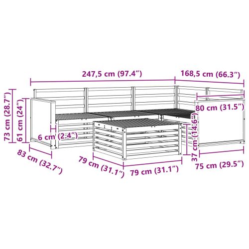 Комплект дивани за открито 5 pcs Натурално 79 x 79 x 37 см