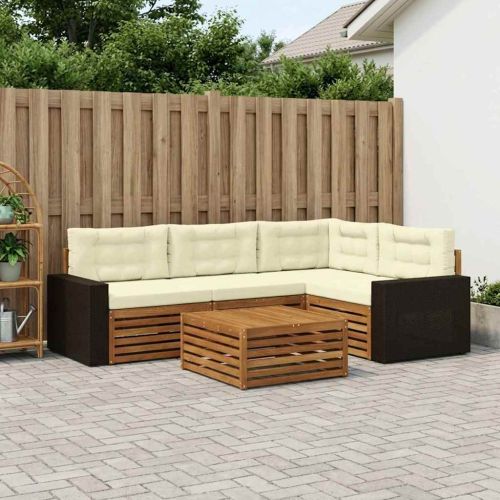Комплект дивани за открито 5 pcs Натурален и Крема