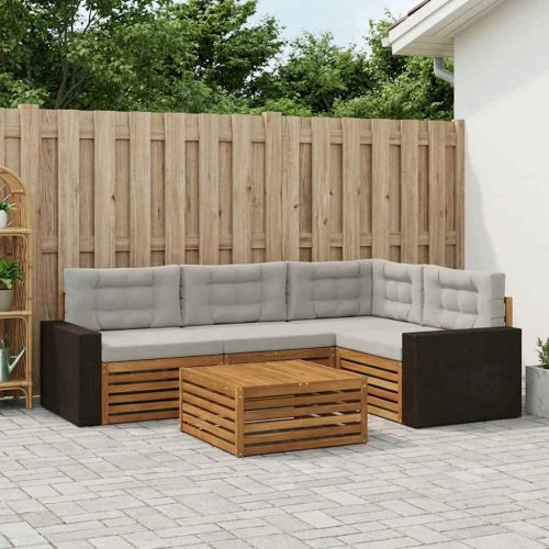 Комплект дивани за открито 5 pcs Натурално и светлосиво