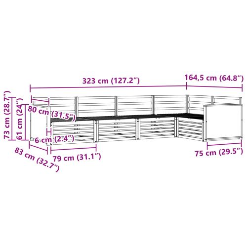 Комплект дивани за открито 5 pcs Натурално 323 х 164,5 х 73 см
