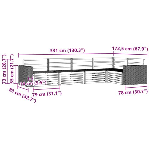 Комплект дивани за открито 5 pcs Натурално 331 x 172,5 x 73 см