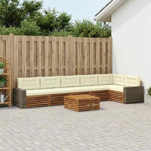 Комплект дивани за открито 7 pcs Натурален и Крема