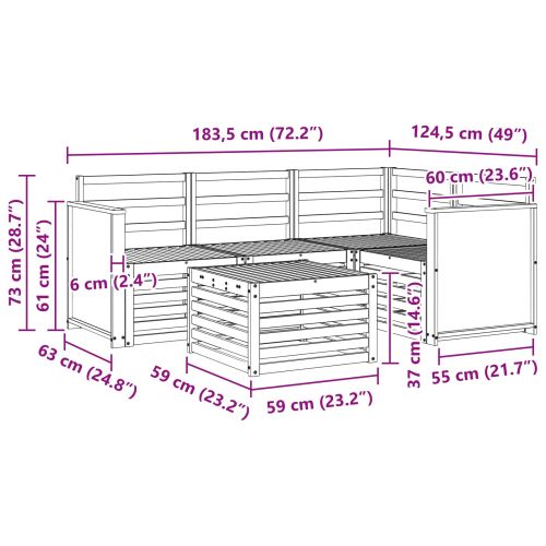Комплект дивани за открито 5 pcs Натурално 59 x 59 x 37 см