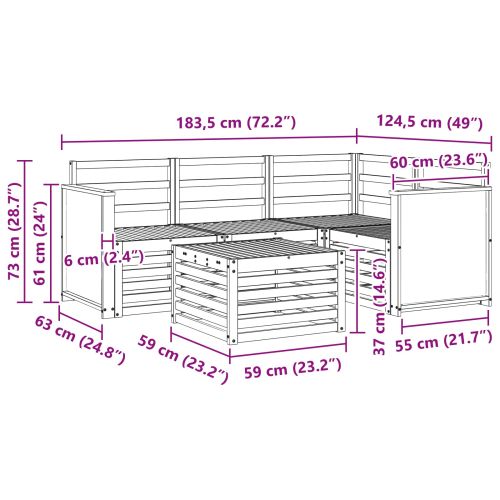 Комплект дивани за открито 5 pcs Натурално 59 x 59 x 37 см