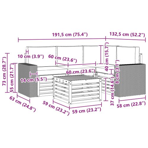 Комплект дивани за открито 5 pcs Натурален и Антрацит