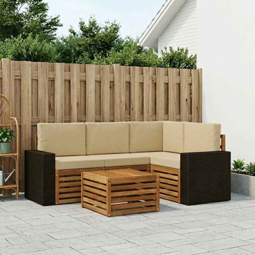 Комплект дивани за открито 5 pcs Натурален и Бежов