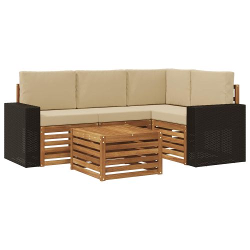 Комплект дивани за открито 5 pcs Натурален и Бежов
