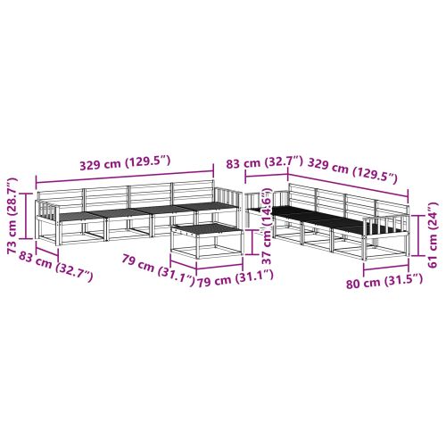 Комплект дивани за открито 9 pcs Бяло 79 x 79 x 37 см