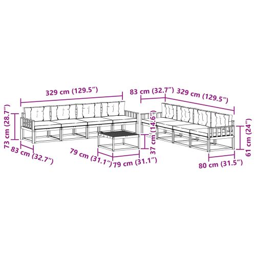 Комплект дивани за открито 9 pcs Бяло и Бежово 79 x 79 x 37 см