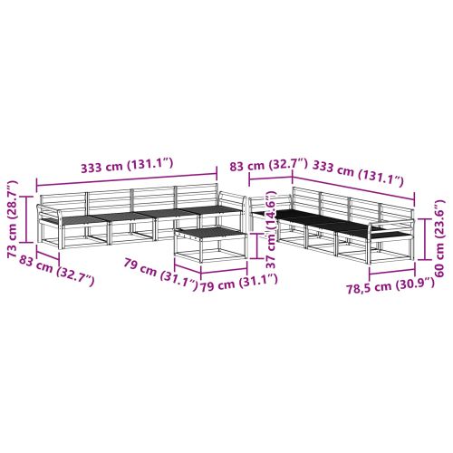 Комплект дивани за открито 9 pcs Бяло 79 x 79 x 37 см