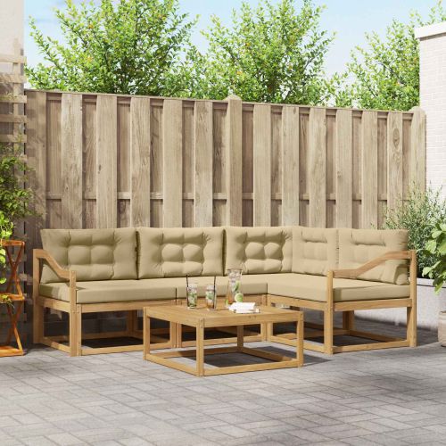 Комплект дивани за открито 5 pcs Бяло и Бежово 79 x 79 x 37 см