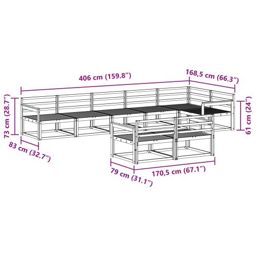 Комплект дивани за открито 8 pcs Бяло 406 x 168,5 x 73 см