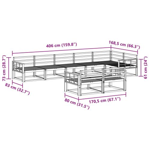 Комплект дивани за открито 8 pcs Бяло 406 x 168,5 x 73 см