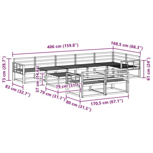Комплект дивани за открито 9 pcs Бяло 79 x 79 x 37 см