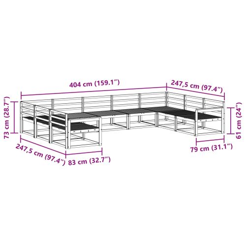 Комплект дивани за открито 9 pcs Бяло 404 x 247,5 x 73 см