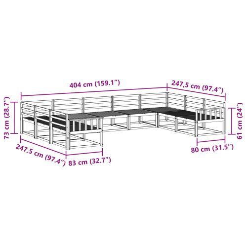 Комплект дивани за открито 9 pcs Бяло 404 x 247,5 x 73 см