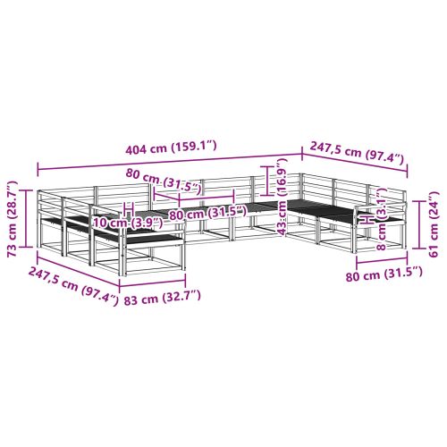Комплект дивани за открито 9 pcs Бяло 404 x 247,5 x 73 см