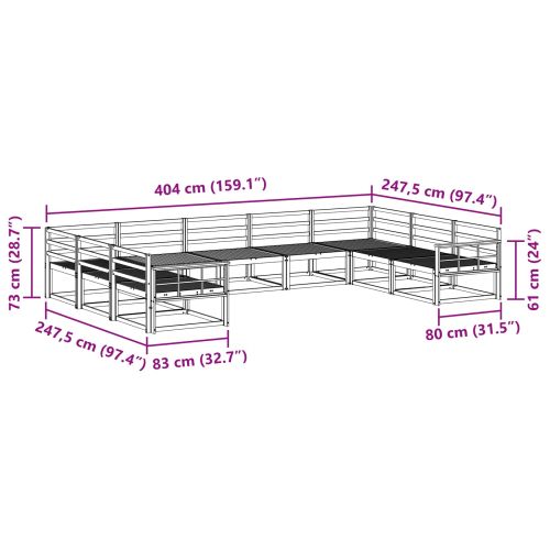 Комплект дивани за открито 9 pcs Бяло 404 x 247,5 x 73 см