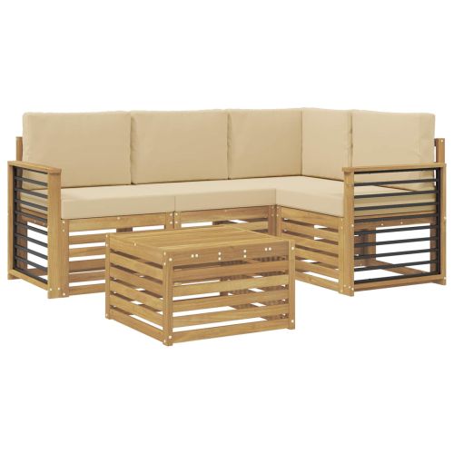 Комплект дивани за открито 5 pcs Бяло и Бежово 59 x 59 x 37 см