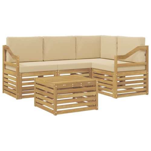 Комплект дивани за открито 5 pcs Бяло и Бежово 59 x 59 x 37 см