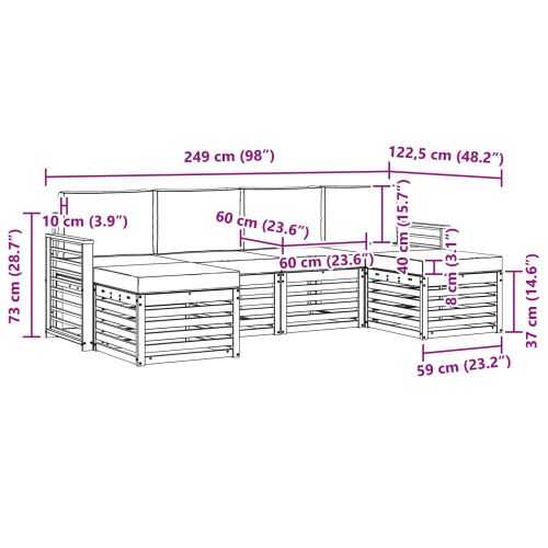 Комплекти дивани 6 pcs Бяло и светлосиво 249 x 122,5 x 73 см