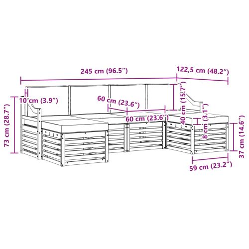 Комплекти дивани 6 pcs Бяло и светлосиво 245 x 122,5 x 73 см