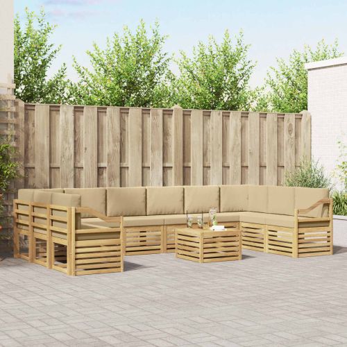 Комплект дивани за открито 11 pcs Бяло и Бежово 59 x 59 x 37 см