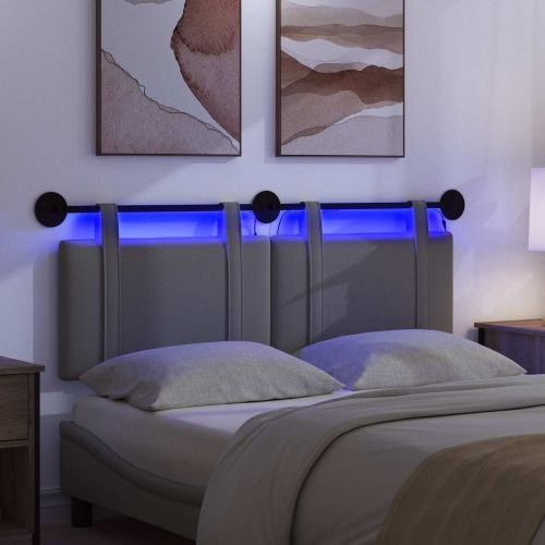 Табла за легло висяща С LED осветление Тъмносиво Текстил