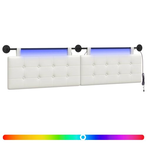 Табла за легло висяща С LED осветление Бяло Изкуствена