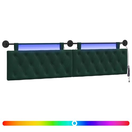 Табла за легло висяща С LED осветление Тъмнозелено Кадифе