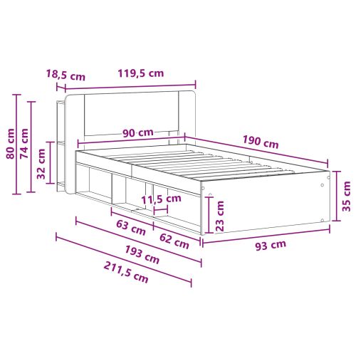 Леглово рамо с хранилище Черно 90 x 190 cm Инженерна дървесина