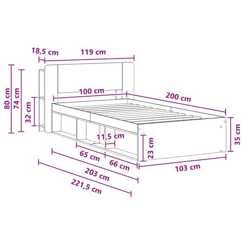 Леглово рамо с хранилище Черно 100 x 200 cm Инженерна дървесина