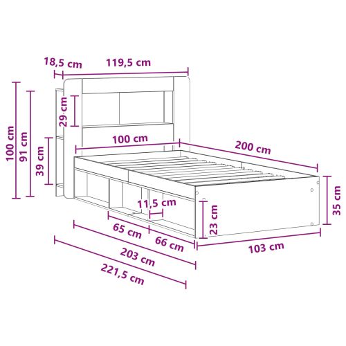 Леглово рамо с хранилище Черно 100 x 200 cm Инженерна дървесина