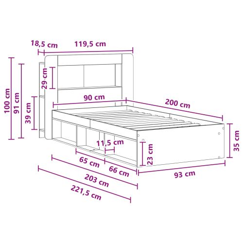 Леглово рамо с хранилище с таблото Опушен дъб 90 x 200 cm