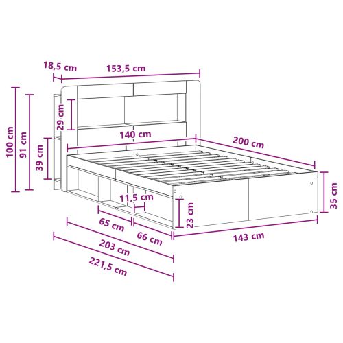 Леглово рамо с хранилище с таблото Опушен дъб 140 x 200 cm
