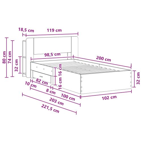 Леглово рамо с хранилище с таблото Старо дърво 100 x 200 cm