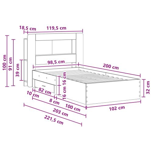 Леглово рамо с хранилище с таблото Дъб артизан 100 x 200 cm