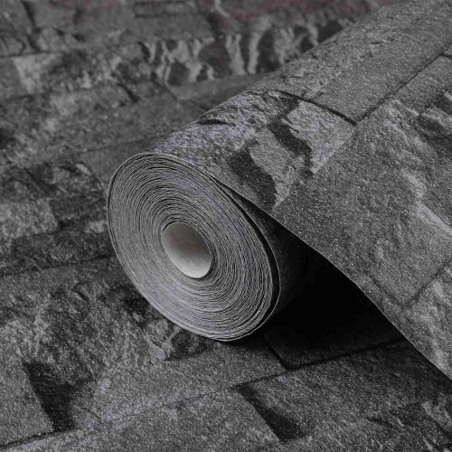 3D каменен тапет Черно 10 x 0,53 м Нетъкан текстил