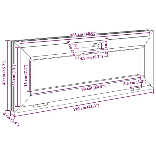 Прозорец за мазе RISOR 110 x 40 cm PVC и стъкло Бяло