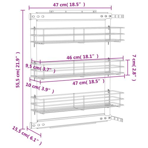 Издърпваща се кошница за кухня 3 нива сребриста 47x15,5x55,5 см