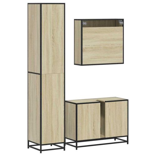 Комплект шкафове за баня от 3 части дъб сонома инженерно дърво