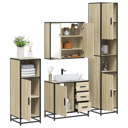 Комплект шкафове за баня от 4 части дъб сонома инженерно дърво
