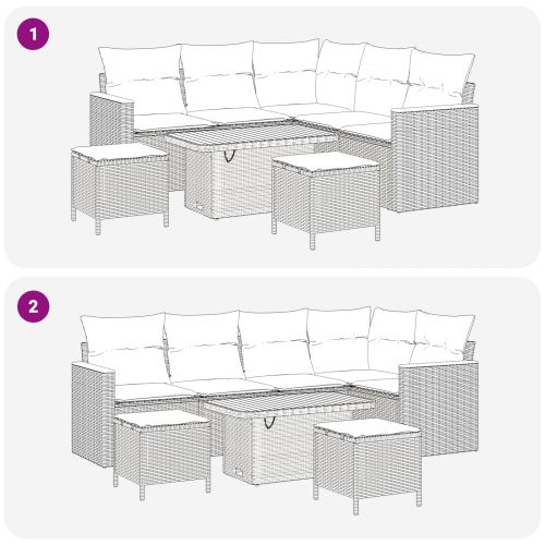 Градински Софа Комплект 8 pcs Черно полиратан