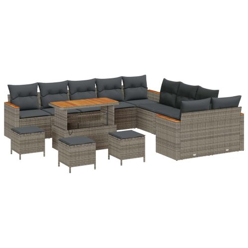 Градински Софа Комплект 14 pcs Сив полиратан